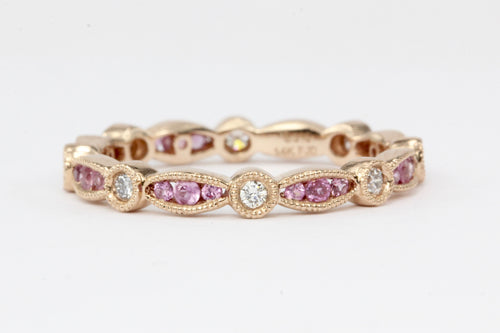 14K Rose Gold Pink Sapphire and Diamond Band - Queen May