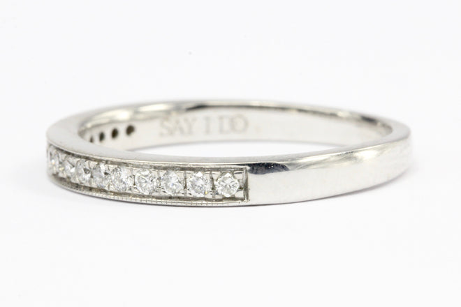 14K White Gold .20 CT Diamond Half Eternity Band Ring Size 7 - Queen May