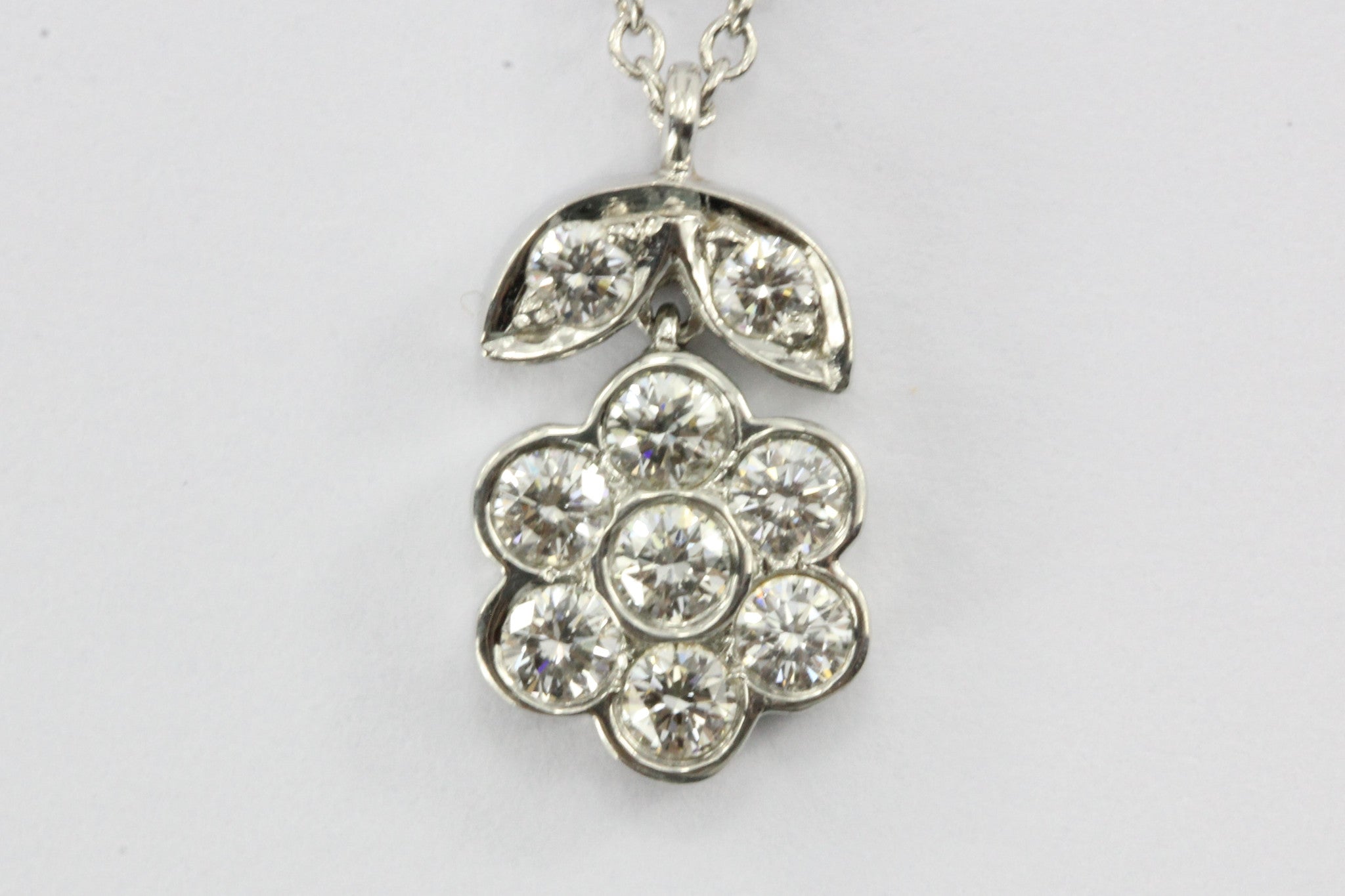 Tiffany & Co Platinum & Diamond Flower Blossom Pendant Necklace .26 CT ...