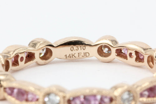 14K Rose Gold Pink Sapphire and Diamond Band - Queen May