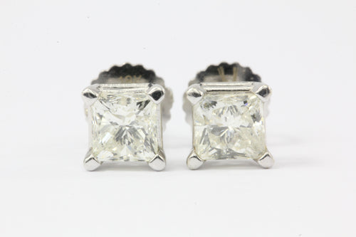 14K White Gold Princess Cut Diamond Earring Studs .80 CTTW - Queen May