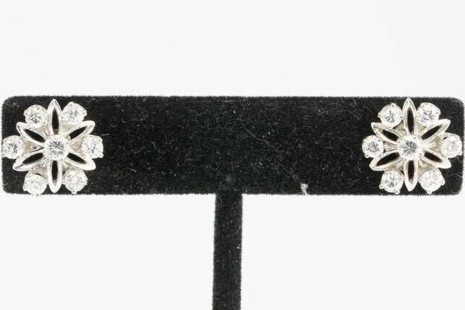 14K White Gold 1.5 CTW Diamond Flower Cluster Earrings - Queen May