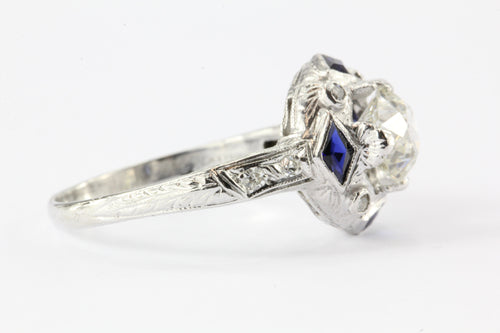 Art Deco Platinum Sapphire 1.27 Carat Old European Diamond Engagement Ring c.1925 - Queen May