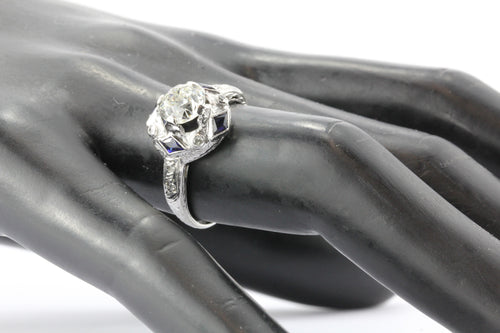 Art Deco Platinum Sapphire 1.27 Carat Old European Diamond Engagement Ring c.1925 - Queen May