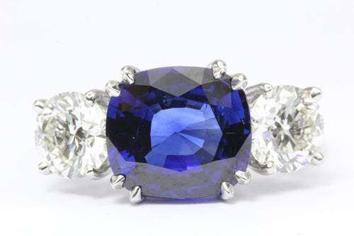 Natural AGL Intense Blue Sapphire and 2 Carat Diamond Ring - Queen May