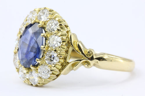 English Natural Burma Sapphire Old European Cut Diamond Ring AGL Certified - Queen May