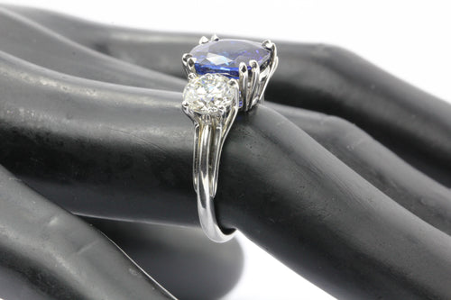 Natural AGL Intense Blue Sapphire and 2 Carat Diamond Ring - Queen May