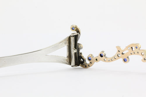 Antique Edwardian Gold & Silver Diamond Sapphire Hair Clip Barrette C.1900 - Queen May