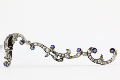 Antique Edwardian Gold & Silver Diamond Sapphire Hair Clip Barrette C.1900 - Queen May