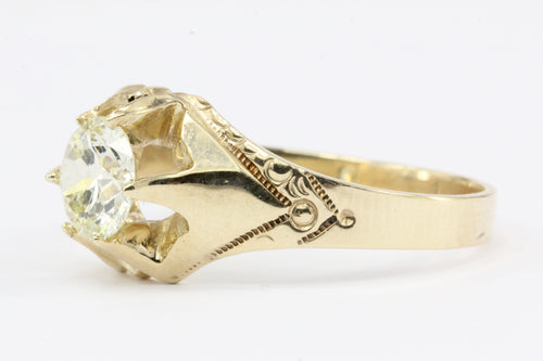 Victorian 10K Yellow Gold 1.2 CT Belcher Mount Old European Cut Diamond Ring Size 11 - Queen May