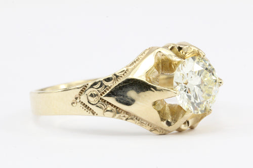 Victorian 10K Yellow Gold 1.2 CT Belcher Mount Old European Cut Diamond Ring Size 11 - Queen May