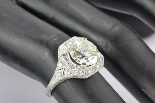 Art Deco Platinum 2.86 Carat Old European Diamond Engagement Ring - Queen May