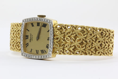 Chopard 18k Gold & Diamond Watch with Byzantine Wheat Chain Bracelet ...