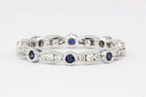 14K White Gold Diamond And Sapphire Band - Queen May