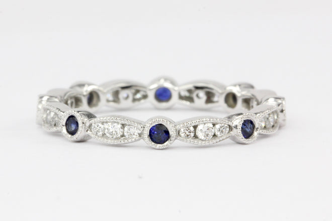 14K White Gold Diamond And Sapphire Band - Queen May