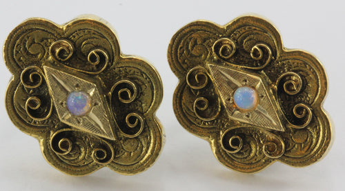 Vintage 14k Gold & Opal Victorian Revival Screw Back Earrings - Queen May
