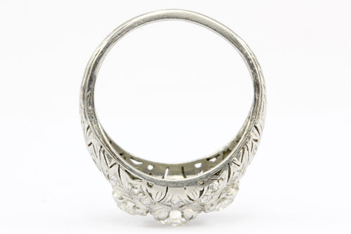 Art Deco Platinum 3 Stone Old European Cut Diamond Ring Size 6.25 - Queen May