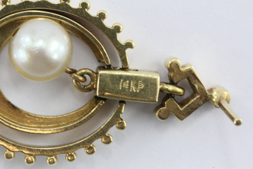 Vintage 14K Gold Enamel & Pearl Victorian Revival Earrings - Queen May