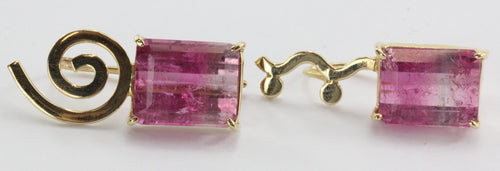 Vintage 14K Gold Pink Tourmaline Post Modern Memphis PoMo Earrings - Queen May