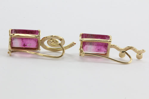 Vintage 14K Gold Pink Tourmaline Post Modern Memphis PoMo Earrings - Queen May