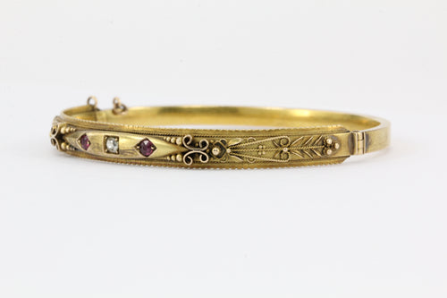 Victorian 15 CT Ruby & Old Mine Diamond Bangle Bracelet – QUEEN MAY