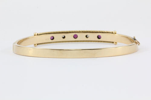 English 15ct Gold Victorian Ruby & Diamond Bangle Bracelet - Queen May