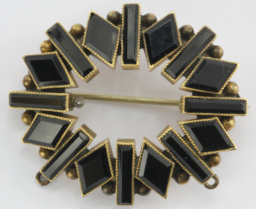 Antique Victorian 14K Gold Black Jet Mourning Brooch - Queen May