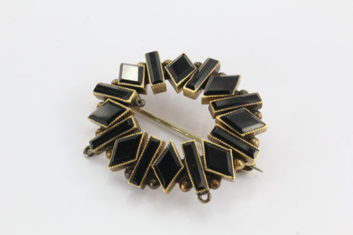 Antique Victorian 14K Gold Black Jet Mourning Brooch - Queen May