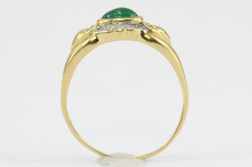 18K Yellow Gold Emerald and Diamond Ring with Heart Motif Size 8 - Queen May