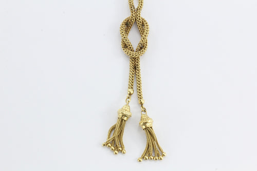 Vintage Victorian Revival Knotted Tassel 14K Gold Rope Necklace - Queen May