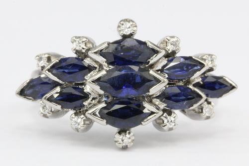 18K White Gold Natural Sapphire and Diamond Cluster Ring Size 6.75 - Queen May