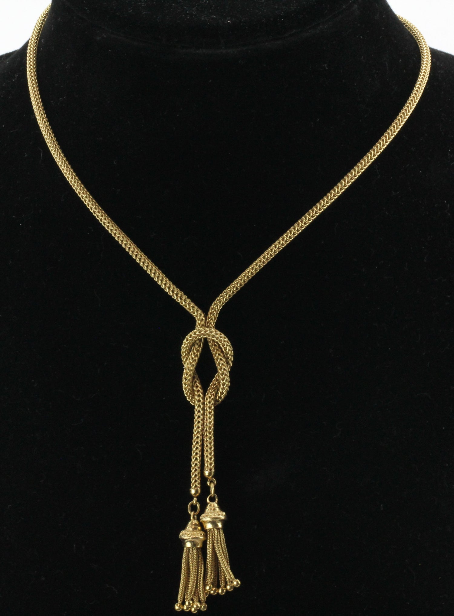 Vintage Victorian Revival Knotted Tassel 14K Gold Rope Necklace – QUEEN MAY