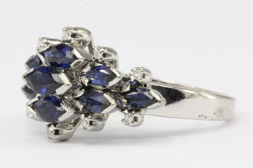 18K White Gold Natural Sapphire and Diamond Cluster Ring Size 6.75 - Queen May