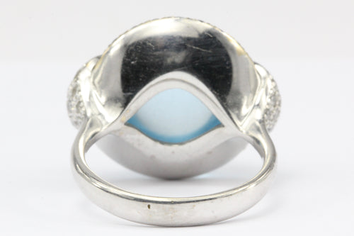 18K White Gold Blue Topaz Cabochon and Diamond Dome Ring Size 5.75 - Queen May