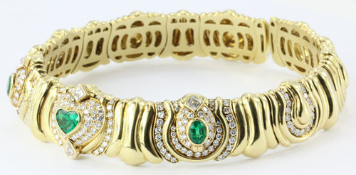 Vintage 18K Gold Emerald 4 CTW & Diamond 6.6 CTW Chunky Italian Collar Necklace - Queen May