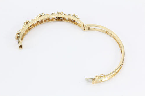 Retro 14K Gold Diamond Opal Floral Bangle Bracelet c.1950 - Queen May