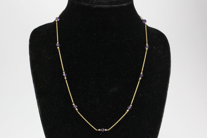 14K Yellow Gold Amethyst Bead Necklace - Queen May