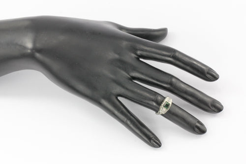 Art Deco Platinum Green Tourmaline & Diamond Filigree Ring Size 4.75 - Queen May