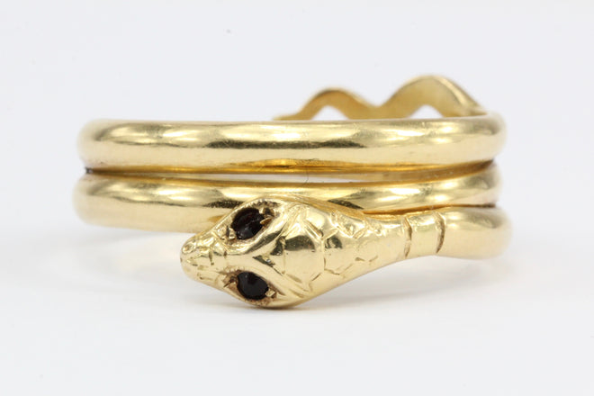 18K Yellow Gold Garnet Eyed Snake NUVOLA ORO Band Ring Size 10.25 - Queen May