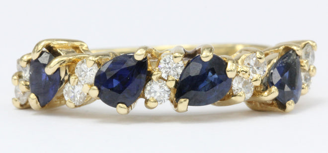 14K Gold Blue Sapphire & Diamond Ring Size 6.25 - Queen May