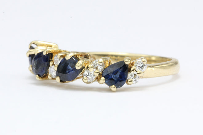 14K Gold Blue Sapphire & Diamond Ring Size 6.25 - Queen May