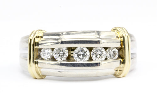 14K White & Yellow Gold Men's Diamond Dome Band Ring Size 11.25 - Queen May