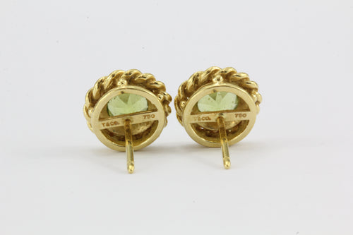 Tiffany & Co 18K Gold Peridot Rope Border Button Post Earrings - Queen May