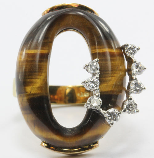 18k Gold Diamond and Tigers Eye Subtle Snake Cocktail Ring - Queen May