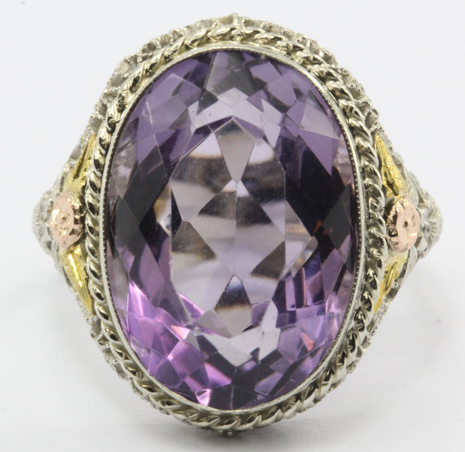 14k Gold and Amethyst Victorian Revival Ring - Queen May