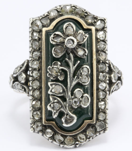 Georgian Revival Gold & Silver Chrysoprase Floral Bohemian Ring c.1930 - Queen May