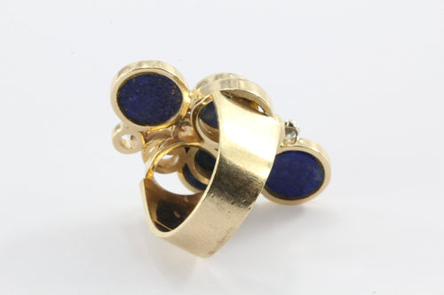 14k gold lapis disc and diamond mid century cocktail ring - Queen May