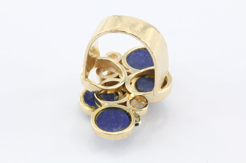 14k gold lapis disc and diamond mid century cocktail ring - Queen May