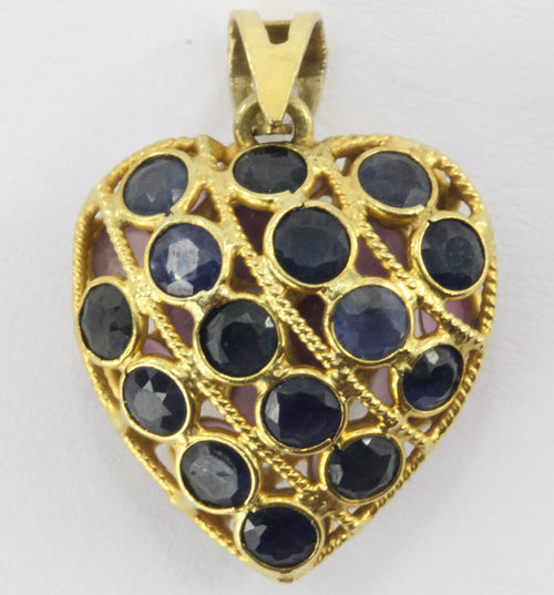 18k yellow gold ruby and sapphire double sided puffy heart charm - Queen May