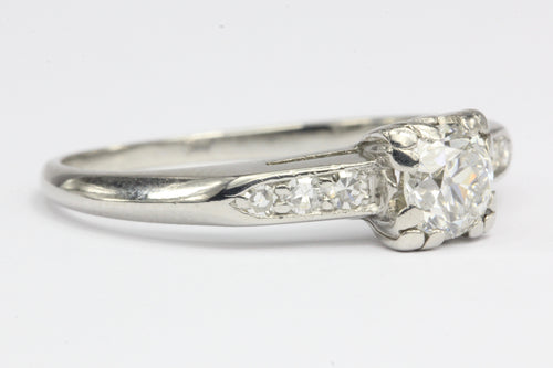 Art Deco Platinum .60 CTW Old European Cut Engagement Ring Size 7 - Queen May